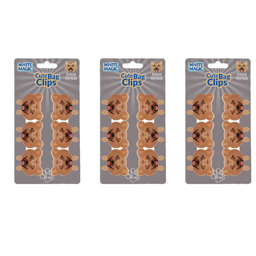 3x 6pc White Magic Cute Tidy Bag Clip Food Saver Sealer Set 4.5cm German Shepherd