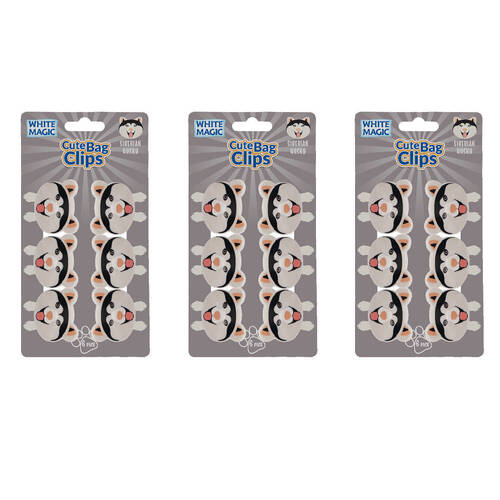 3x 6pc White Magic Cute Tidy Bag Clip Food Saver Sealer Set 4.5cm Siberian Husky