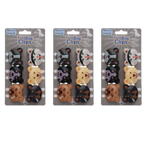 3x 6pc White Magic Cute Tidy Bag Clip Food Saver Sealer Set 4.5cm Dogs