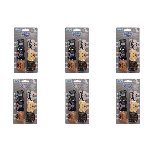 6x 6pc White Magic Cute Tidy Bag Clip Food Saver Sealer Set 4.5cm Dogs