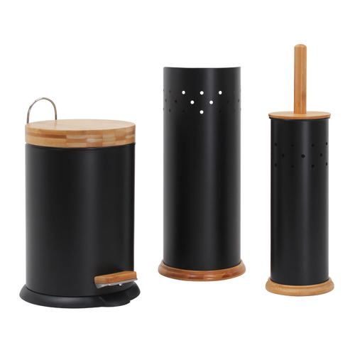 Eco Basics 3-in-1 Bathroom Toilet/Roll Holder/3L Bin Set - Black