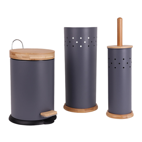 Eco Basics 3-in-1 Bathroom Toilet/Roll Holder/3L Bin Set - Charcoal