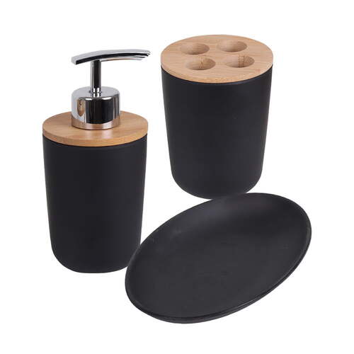 Eco Basics 3-in-1 Vanity Bathroom Set Holder Dispenser - Black