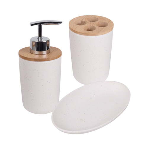 Eco Basics 3-in-1 Vanity Bathroom Set Holder Dispenser - White