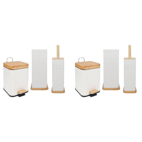 2PK Eco Basics 3in1 Square Bathroom Bin Toilet Brush & Roll Holder Set 41.5cm White
