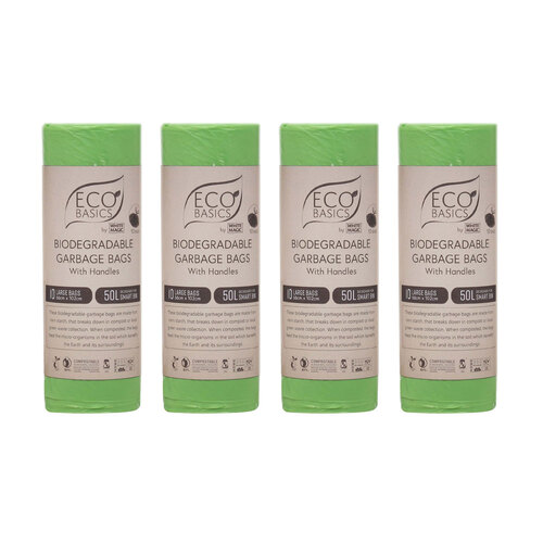 4x Eco Basics 50L Biodegradable Garbage Bags Large - Green