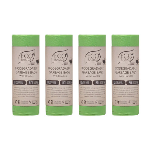 4x Eco Basics 50L Biodegradable Garbage Bags Large - Green
