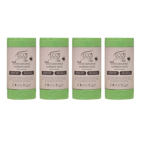 4x Eco Basics 12L Biodegradable Garbage Bags Small - Green