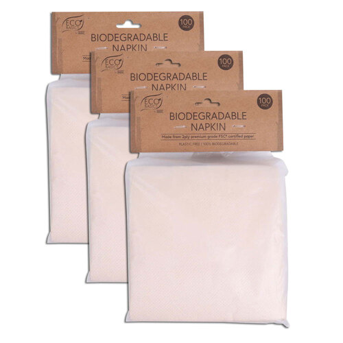 3x 100PK Eco Basics Biodegradable 2Ply Napkin Table Serviettes