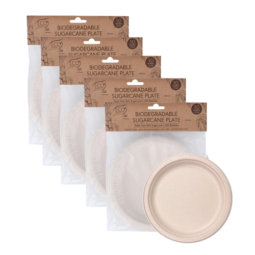 5x 10pc Eco Basic 17cm Biodegradable Eco-Friendly Sugarcane Dining Plate