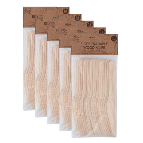 5x 18pc Eco Basics Biodegradable Birchwood Disposable Knife