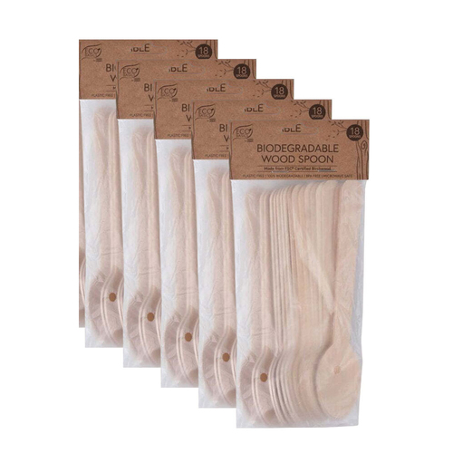 5x 18pc Eco Basics Biodegradable Birchwood Disposable Spoon