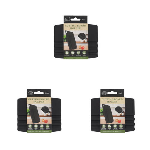 3PK Eco Basics 3-Slot Wooden Cutting Board Holder Dishwasher Safe 12.55cm Black