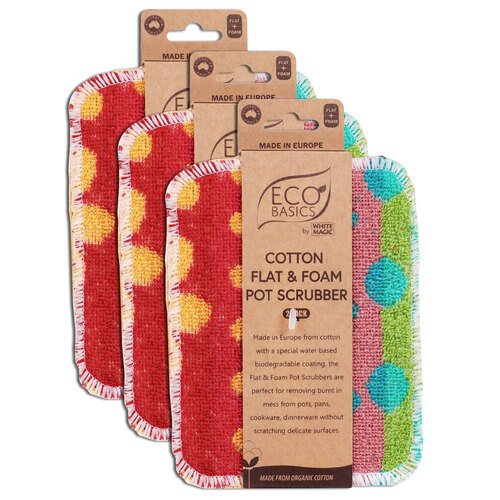 3x 2PK Eco Basics Cotton Flat Foam Pot/Pan Scrubber Cleaner