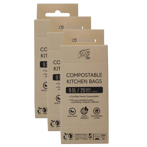 3x 25pc Eco Basics 9.5L Compostable Kitchen Garbage/Waste Bags