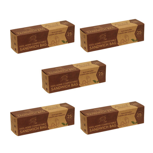 5x 25pc Eco Basics 16x15cm Home Compostable Sandwich Bag Storage Wrap