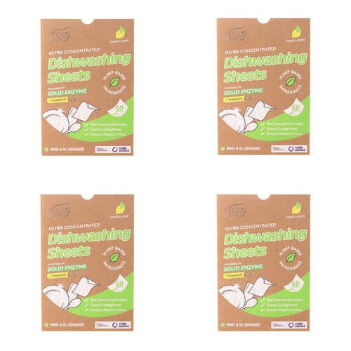 4x 60pc Eco Basics Dishwashing Detergent Sheets w/ Fresh Lemon Scent 11cm