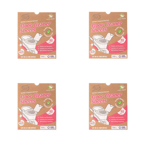 4x 40pc Eco Basics Floor Cleaner Detergent Sheets w/ Lemon Myrtle Scent 17cm