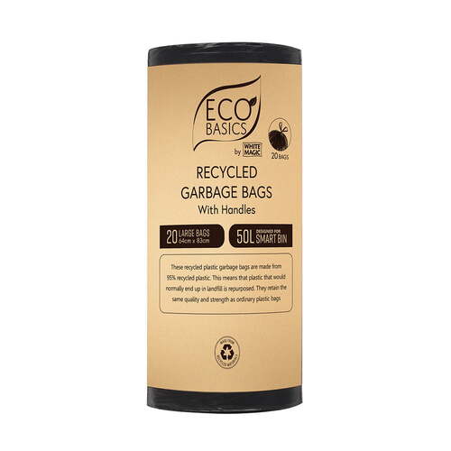 20pc Eco Basics 50L Recycled Garbage/Waste Bags/Bin Liner