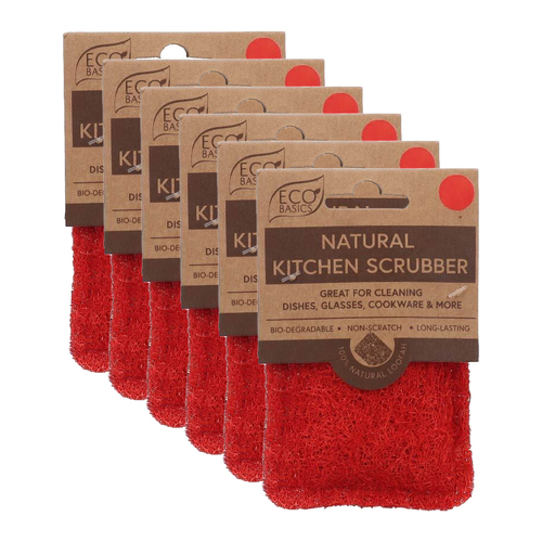 6PK White Magic Eco Basics Natural Kitchen Scrubber - Coral