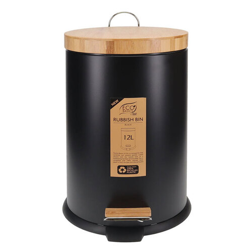Eco Basics 12L Rubbish Bin/Trash Garbage Can - Black