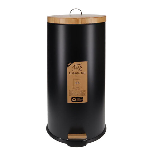 Eco Basics 30L Rubbish Bin/Trash Garbage Can - Black