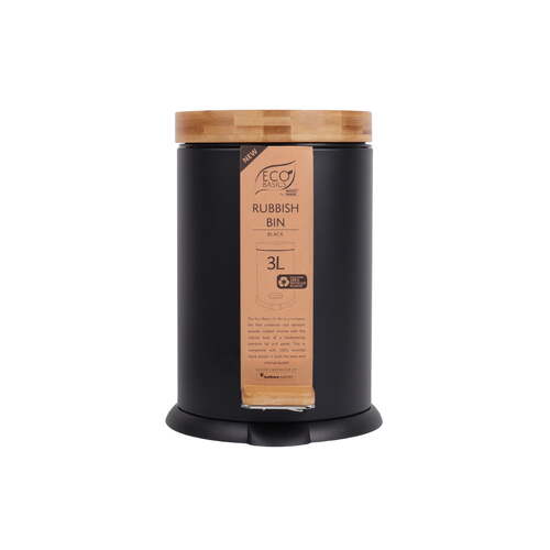 Eco Basics 3L Rubbish Bin/Trash Garbage Can - Black