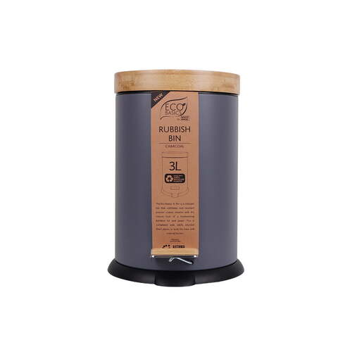 Eco Basics 3L Rubbish Bin/Trash Garbage Can - Charcoal