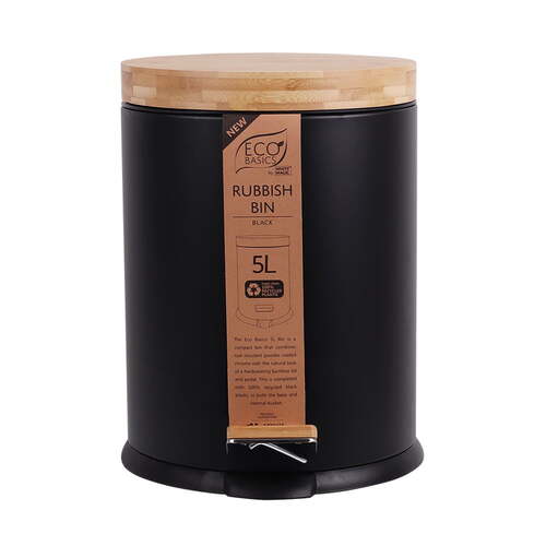 Eco Basics 5L Rubbish Bin/Trash Garbage Can - Black