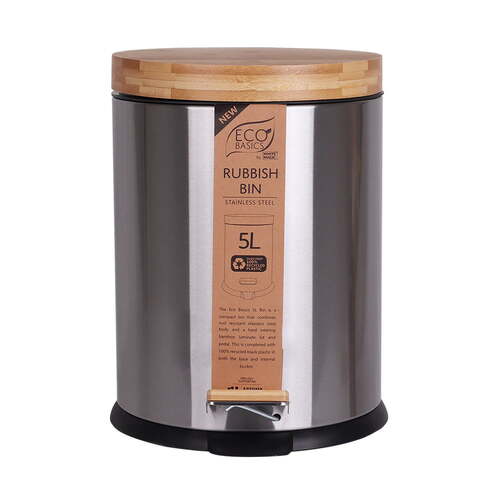 Eco Basics 5L Rubbish Bin/Trash Garbage Can - Stainless Steel