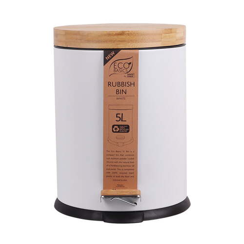 Eco Basics 5L Rubbish Bin/Trash Garbage Can - White