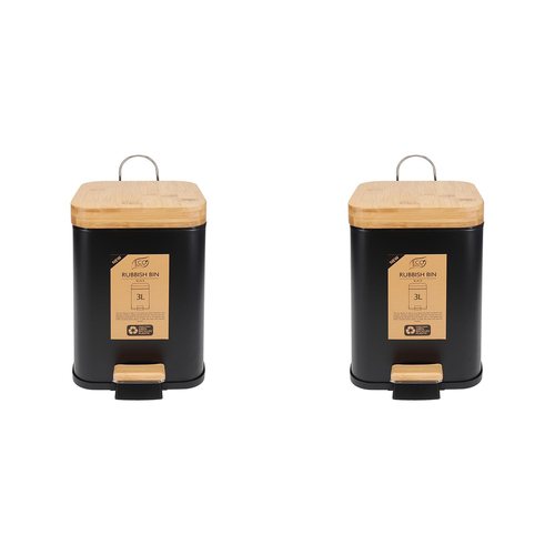 2PK Eco Basics Rubbish Bin Square 3L w/ Soft Close Lid - Black
