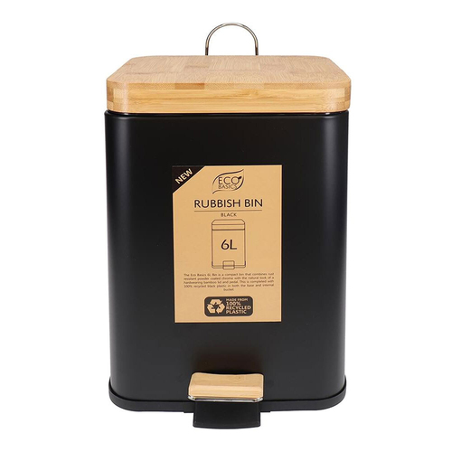 Eco Basics Rubbish Bin Square 6L w/ Soft Close Lid - Black