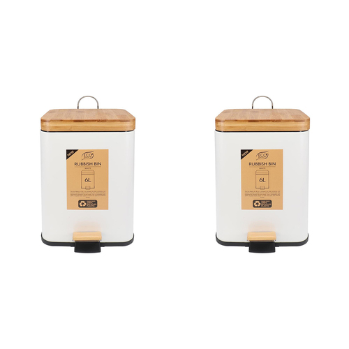 2PK Eco Basics Rubbish Bin Square 6L w/ Soft Close Lid - White