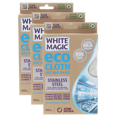 3x Eco Cloth 32x32cm Stainless Steel Dual-Sided Cleaner/Polisher
