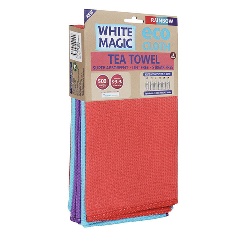 3pc White Magic 70x50cm Tea Towel Absorbent Cloth - Rainbow
