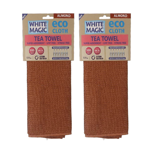 2PK White Magic Microfibre Eco Cloth Tea Towel Single Almond 70x50cm
