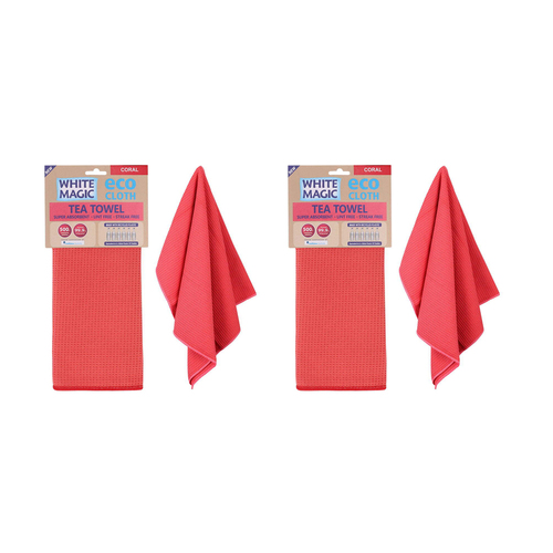 2x White Magic 70x50cm Tea Towel Super Absorbent - Coral