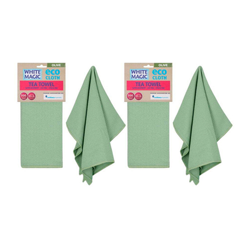 2x White Magic 70x50cm Tea Towel Super Absorbent - Olive
