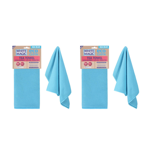2x White Magic 70x50cm Tea Towel Super Absorbent - Sea Blue