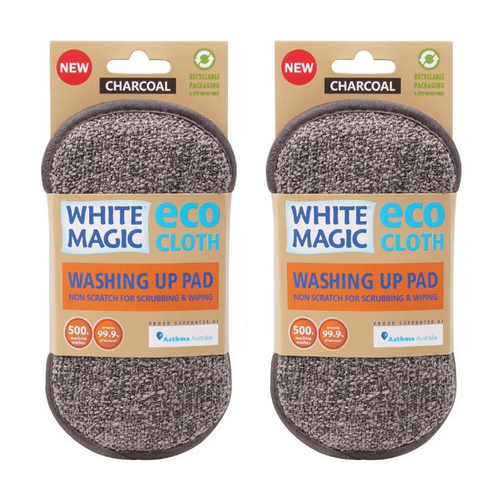 2PK White Magic Eco Cloth Washing Up Pad Charcoal