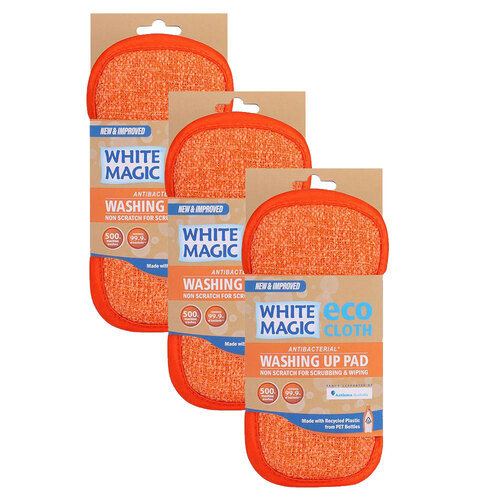 3x White Magic Double-Sided Dish Washing Up Pad - Tangerine