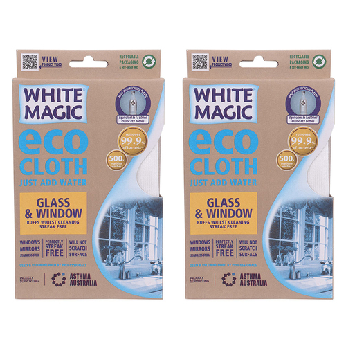 2PK White Magic Microfibre Glass/Window Eco Cloth
