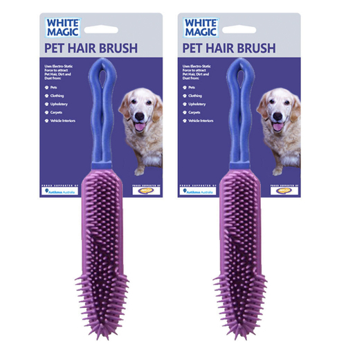 2PK White Magic Pet Dog 27x5cm Hair Brush Rubber - Purple