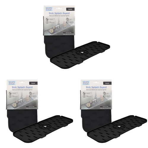 3PK White Magic Home/Kitchen Sink Splash Guard Faucet Mat  - Black