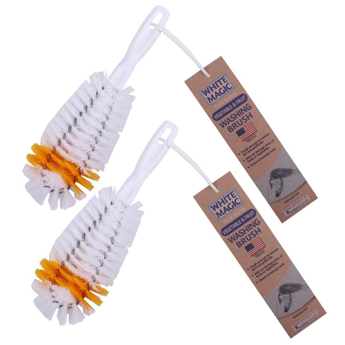 2x White Magic Dual Bristle Vegetable/Fruit Washing Brush - White