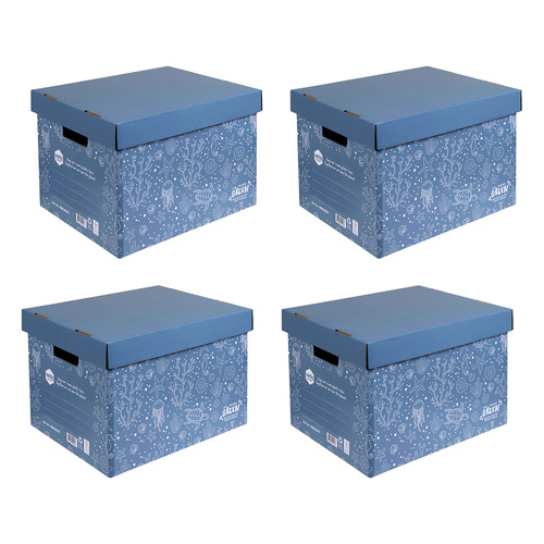 4PK Marbig We Mean Green Enviro Recycled Cardboard Archive Box Sea Blue