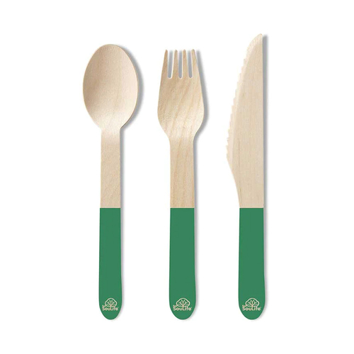 96pc Eco SouLife Wooden Fork/Knife/Spoon Cutlery Set Green