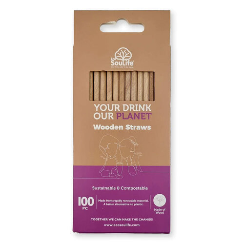 100pc Eco SouLife Disposable/Compostable Wooden Straws