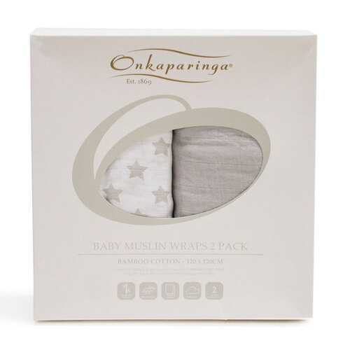 2PK Onkaparinga Baby Muslin Cotton Sleeping Wraps - Silver